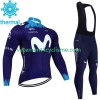 Homme Tenue Cycliste Manches Longues et Collant à Bretelles Hiver Thermal Fleece Movistar 2023